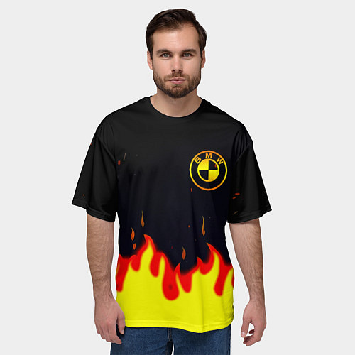 Мужская футболка оверсайз BMW огненный / 3D-принт – фото 3