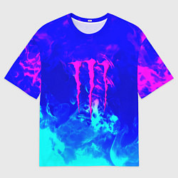 Футболка оверсайз мужская Monster energy дым неоновый, цвет: 3D-принт