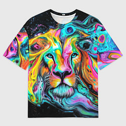 Футболка оверсайз мужская Абстрактная морда льва - яркие психоделические цве, цвет: 3D-принт
