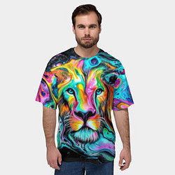 Футболка оверсайз мужская Абстрактная морда льва - яркие психоделические цве, цвет: 3D-принт — фото 2