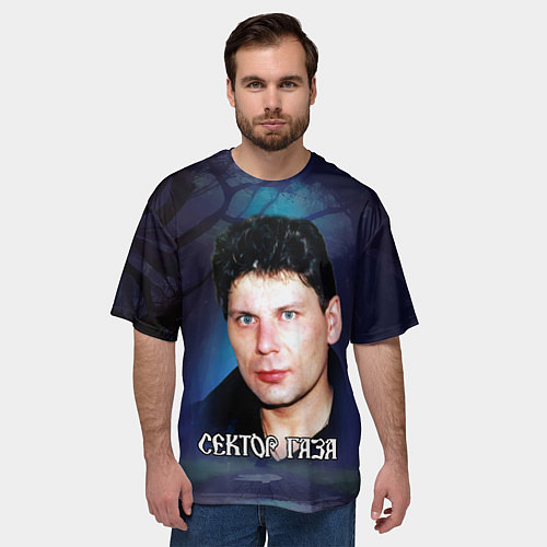 Мужская футболка оверсайз Юра Хой на фоне леса / 3D-принт – фото 3