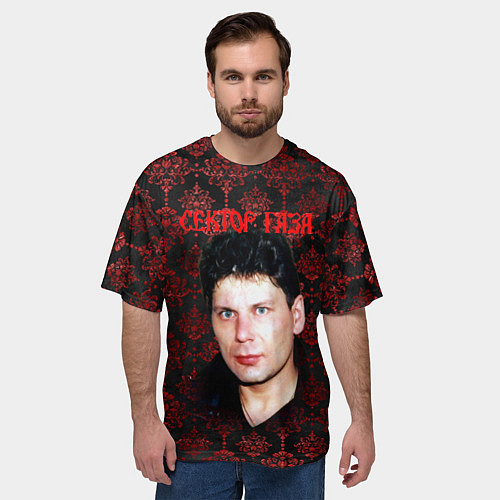 Мужская футболка оверсайз Сектор газа красные узоры / 3D-принт – фото 3