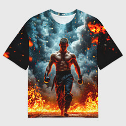 Футболка оверсайз мужская Крав-мага боец в огне, цвет: 3D-принт