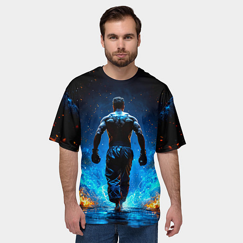 Мужская футболка оверсайз Боец крав-мага в синем пламени / 3D-принт – фото 3