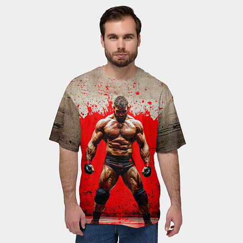 Мужская футболка оверсайз Реслер на красном / 3D-принт – фото 3