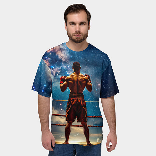 Мужская футболка оверсайз Тайский боксер в космосе / 3D-принт – фото 3