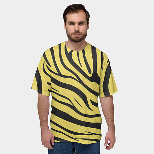 Мужская футболка оверсайз Светлый тигровый паттерн / 3D-принт – фото 3