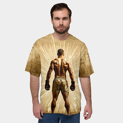 Мужская футболка оверсайз Боксер на бежевом / 3D-принт – фото 3