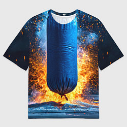 Футболка оверсайз мужская Синяя боксерская груша в огне, цвет: 3D-принт