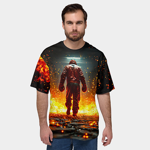 Мужская футболка оверсайз Боксер в огне / 3D-принт – фото 3