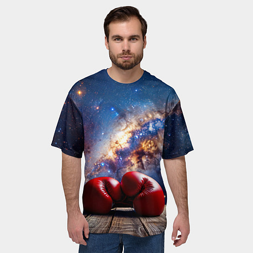 Мужская футболка оверсайз Боксерские перчатки в космосе / 3D-принт – фото 3