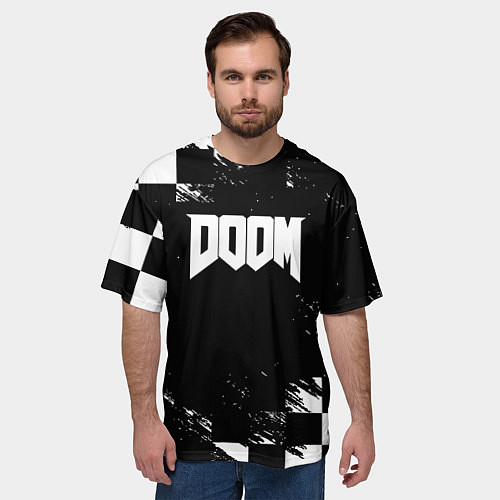 Мужская футболка оверсайз Doom краски клетка / 3D-принт – фото 3