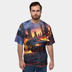 Футболка оверсайз мужская BMW огненная дорога, цвет: 3D-принт — фото 2