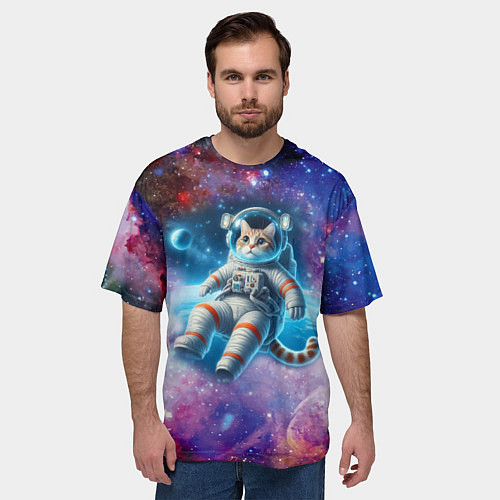Мужская футболка оверсайз The cat is a brave cosmonaut - ai art / 3D-принт – фото 3