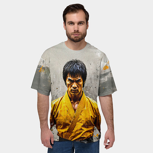 Мужская футболка оверсайз Брюс Ли на сером / 3D-принт – фото 3