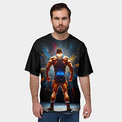 Футболка оверсайз мужская Греко-римский борец на черном, цвет: 3D-принт — фото 2