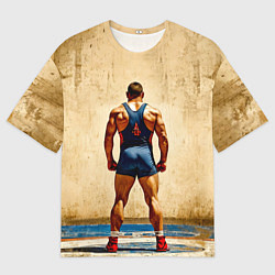 Футболка оверсайз мужская Греко-римский борец на бежевом, цвет: 3D-принт