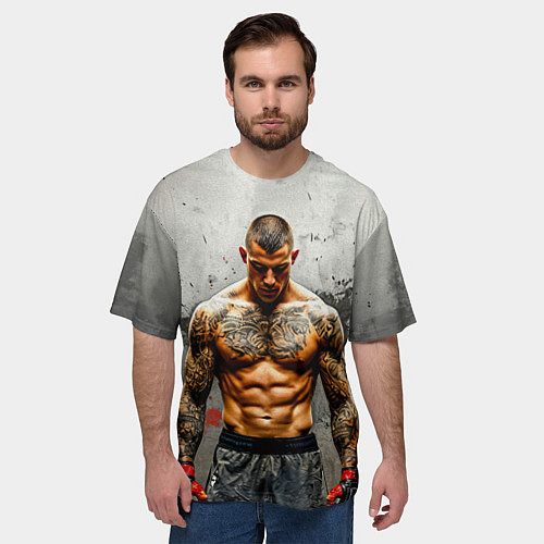 Мужская футболка оверсайз Дастин Порье на сером / 3D-принт – фото 3