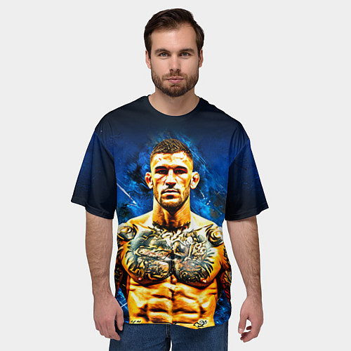 Мужская футболка оверсайз Дастин Порье на синем / 3D-принт – фото 3