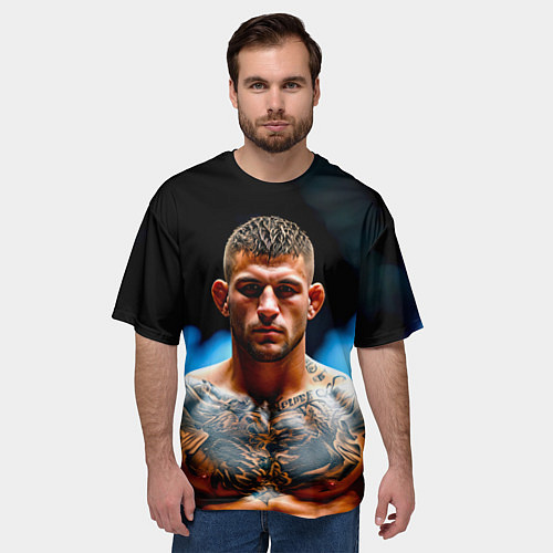 Мужская футболка оверсайз Дастин Порье в дыму / 3D-принт – фото 3