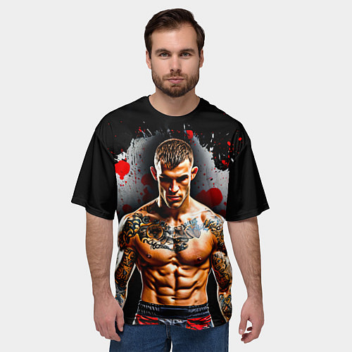 Мужская футболка оверсайз Дастин Порье на черном / 3D-принт – фото 3