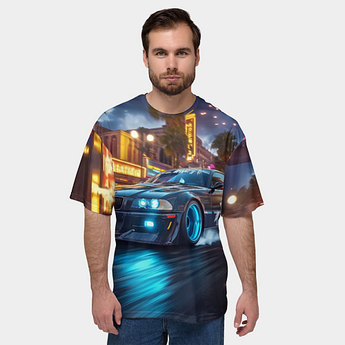 Мужская футболка оверсайз ВМБ неоновый свет / 3D-принт – фото 3