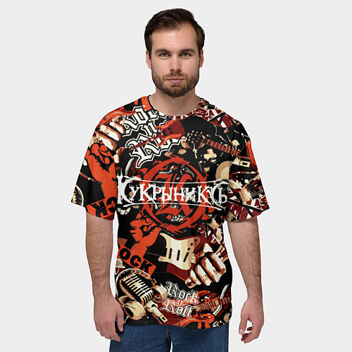 Мужская футболка оверсайз Кукрыниксы на фоне электрогитар / 3D-принт – фото 3