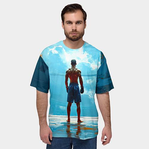 Мужская футболка оверсайз Кикбоксер в синем / 3D-принт – фото 3
