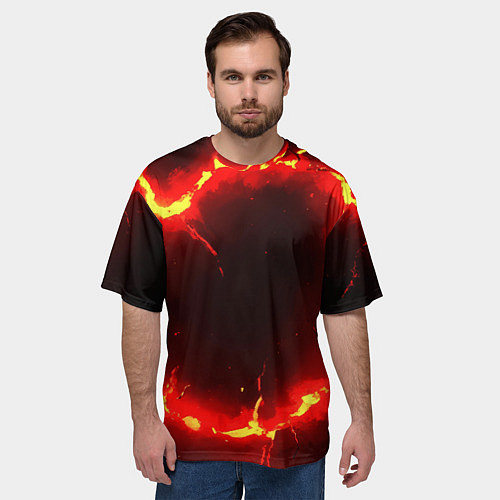 Мужская футболка оверсайз Красный круг из огня текстура / 3D-принт – фото 3