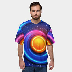 Футболка оверсайз мужская Оранжевый круг и голубые линии текстура, цвет: 3D-принт — фото 2