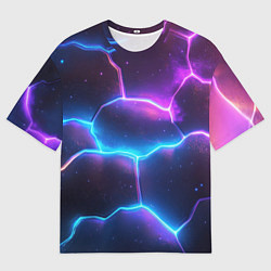 Футболка оверсайз мужская Синие и фиолетовые молнии в разломе, цвет: 3D-принт