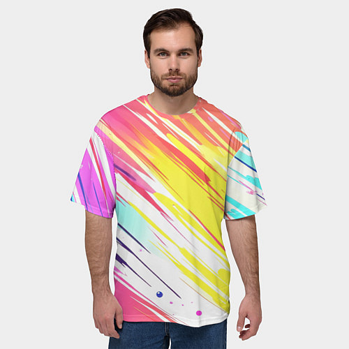 Мужская футболка оверсайз Брызги краски на белом фоне / 3D-принт – фото 3