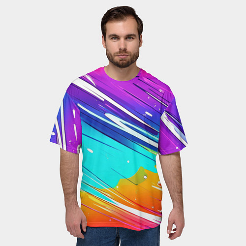 Мужская футболка оверсайз Радужные брызги краски текстура / 3D-принт – фото 3