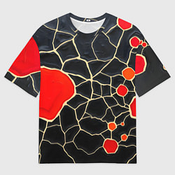 Мужская футболка оверсайз Красная абстракция на черном лаке