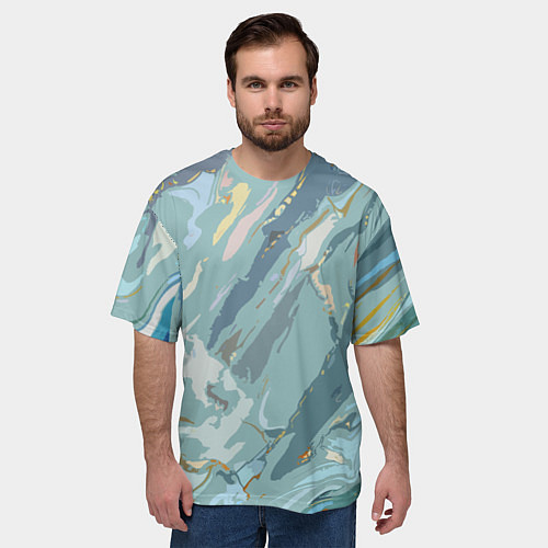 Мужская футболка оверсайз Холодный голубой абстракция / 3D-принт – фото 3