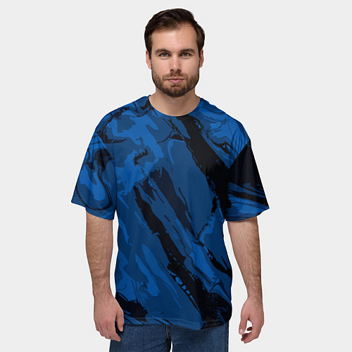 Мужская футболка оверсайз Тёмный синий абстракция / 3D-принт – фото 3