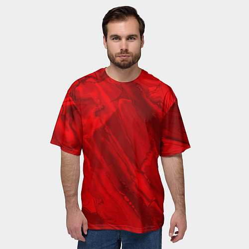 Мужская футболка оверсайз Красный камень абстракция / 3D-принт – фото 3