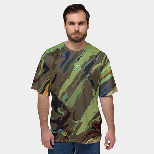 Мужская футболка оверсайз Абстракция тон хаки / 3D-принт – фото 3