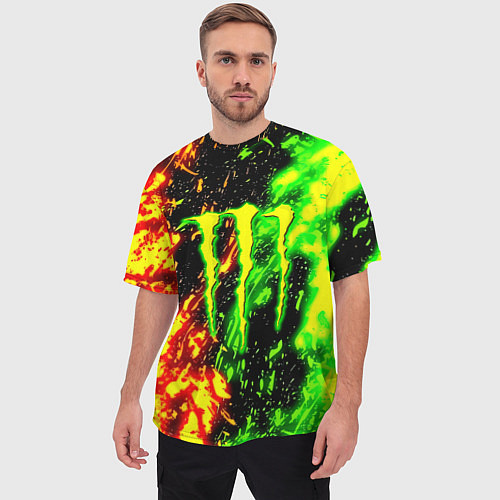 Мужская футболка оверсайз Monster energy кислотный стиль / 3D-принт – фото 3