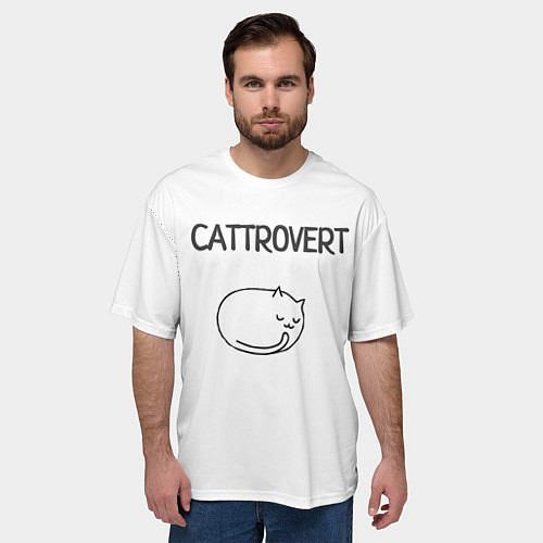 Мужская футболка оверсайз Интроверт-кот / 3D-принт – фото 3