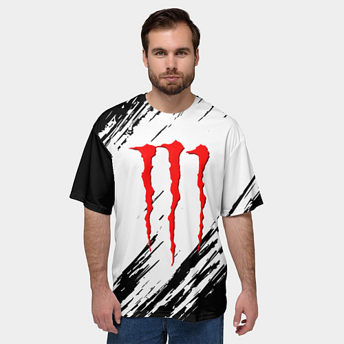 Мужская футболка оверсайз Monster energy черно краски / 3D-принт – фото 3