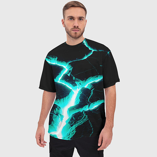 Мужская футболка оверсайз Color light blue black / 3D-принт – фото 3