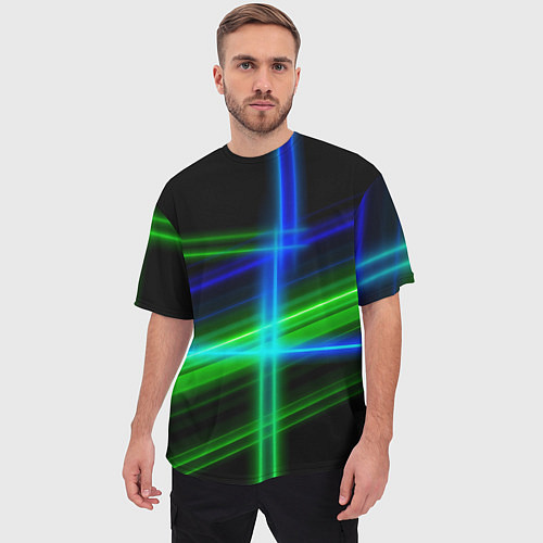 Мужская футболка оверсайз Color blue black green / 3D-принт – фото 3