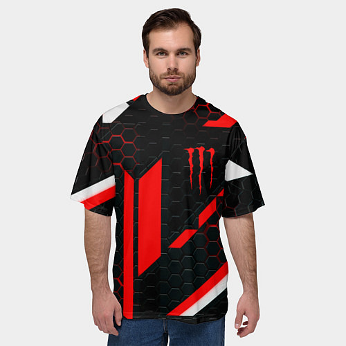 Мужская футболка оверсайз Monster energy sport geometry / 3D-принт – фото 3