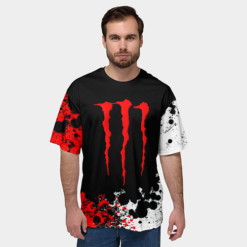 Мужская футболка оверсайз Monster energy брызги красок / 3D-принт – фото 3
