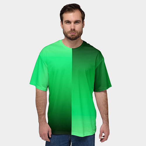 Мужская футболка оверсайз Чёрно-зелёный градиент пополам / 3D-принт – фото 3