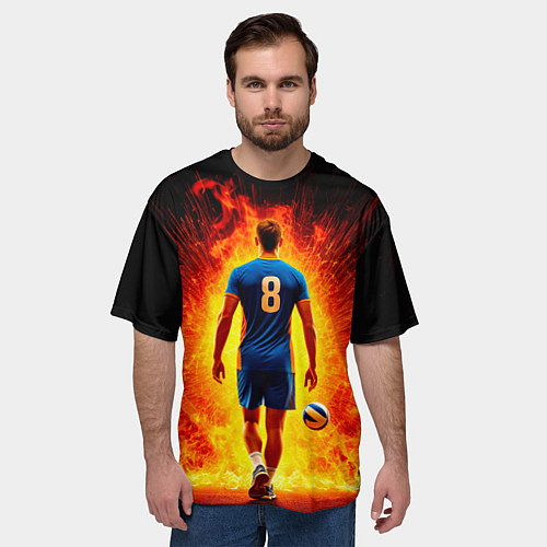 Мужская футболка оверсайз Волейболист в огне / 3D-принт – фото 3