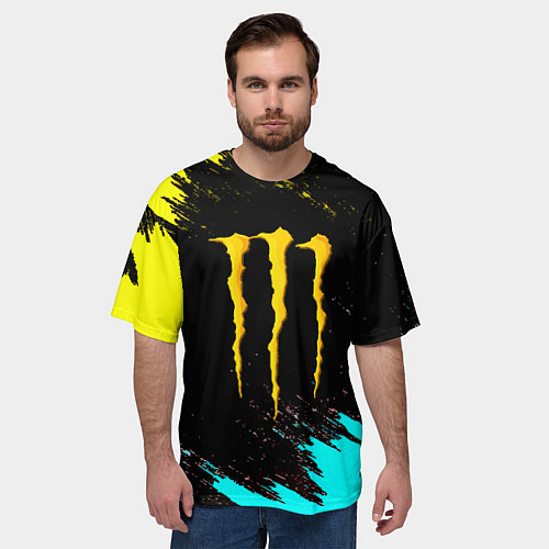 Мужская футболка оверсайз Monster energy краски текстура / 3D-принт – фото 3