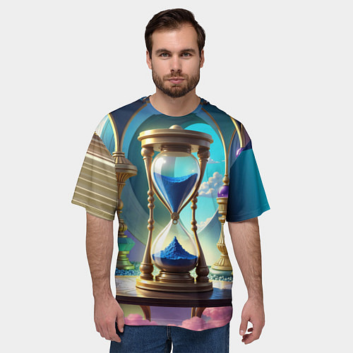 Мужская футболка оверсайз Абстрактные песочные часы с синим песком / 3D-принт – фото 3