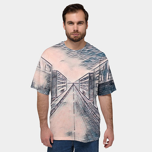 Мужская футболка оверсайз Сумрачный город / 3D-принт – фото 3
